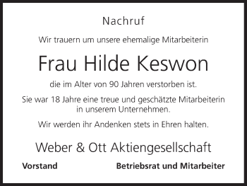 Anzeige von Hilde Keswon von MGO