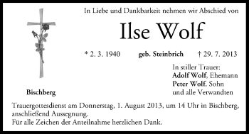 Anzeige von Ilse Wolf von MGO