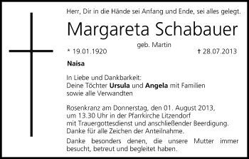 Anzeige von Margareta Schabauer von MGO