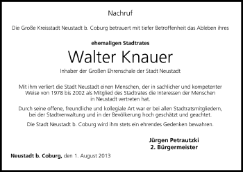 Anzeige von Walter Knauer von MGO