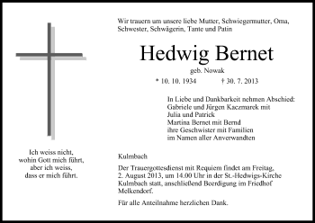 Anzeige von Hedwig Bernet von MGO