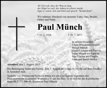 Anzeige von Paul Münch von MGO