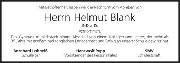 Anzeige von Helmut Blank von MGO