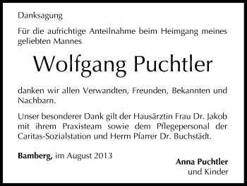 Anzeige von Wolfgang Puchtler von MGO