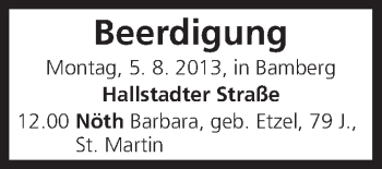 Anzeige von Beerdigung vom 05.08.2013 von MGO