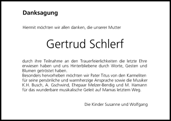Anzeige von Gertrud Schlerf von MGO