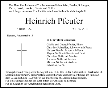 Anzeige von Heinrich Pfeufer von MGO