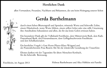 Anzeige von Gerda Barthelmann von MGO