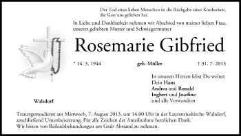 Anzeige von Rosemarie Gibfried von MGO