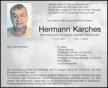 Anzeige von Hermann Karches von MGO