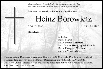 Anzeige von Heinz Borowietz von MGO