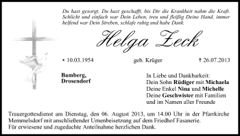 Anzeige von Helga Zeck von MGO