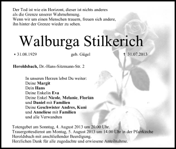 Anzeige von Walburga Stilkerich von MGO