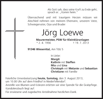 Anzeige von Jörg Loewe von MGO