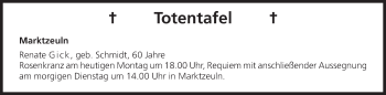 Anzeige von Totentafel vom 05.08.2013 von MGO