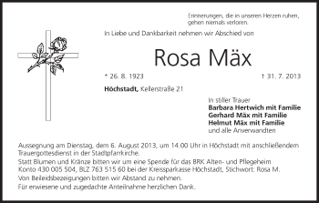Anzeige von Rosa Mäx von MGO