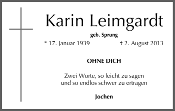 Anzeige von Karin Leimgardt von MGO