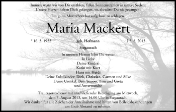 Anzeige von Maria Mackert von MGO