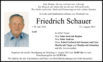 Anzeige von Friedrich Schauer von MGO