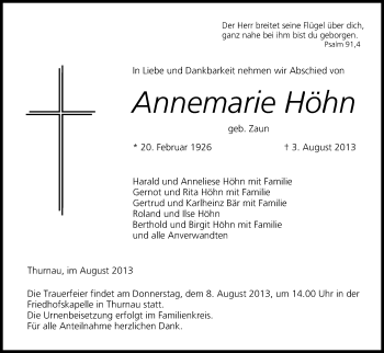 Anzeige von Annemarie Höhn von MGO
