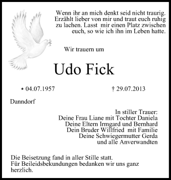 Anzeige von Udo Fick von MGO