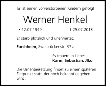 Anzeige von Werner Henkel von MGO