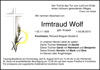 Anzeige von Irmtraud Wolf von MGO