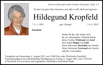 Anzeige von Hildegund Kropfeld von MGO