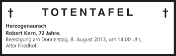 Anzeige von Totentafel vom 07.08.2013 von MGO