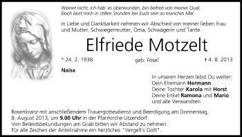 Anzeige von Elfriede Motzelt von MGO