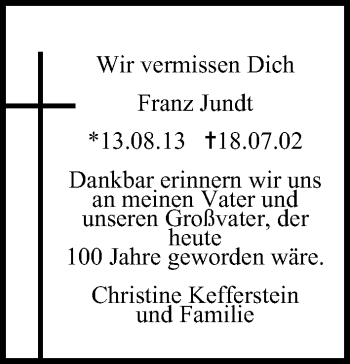 Anzeige von Franz Jundt von MGO
