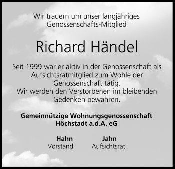 Anzeige von Richard Händel von MGO