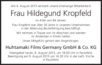 Anzeige von Hildegund Kropfeld von MGO