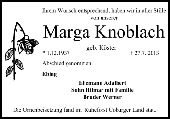 Anzeige von Marga Knoblach von MGO