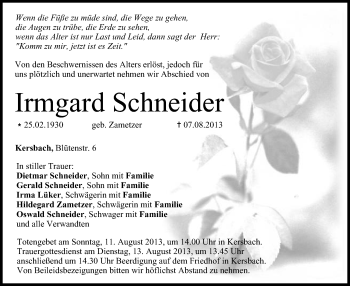 Anzeige von Irmgard Schneider von MGO