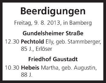 Anzeige von Beerdigungen vom 09.08.2013 von MGO