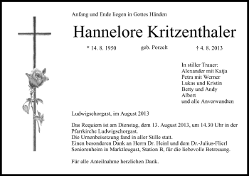 Anzeige von Hannelore Kritzenthaler von MGO