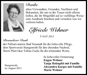 Anzeige von Elfriede Wehner von MGO
