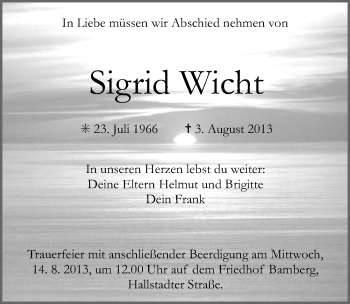 Anzeige von Sigrid Wicht von MGO