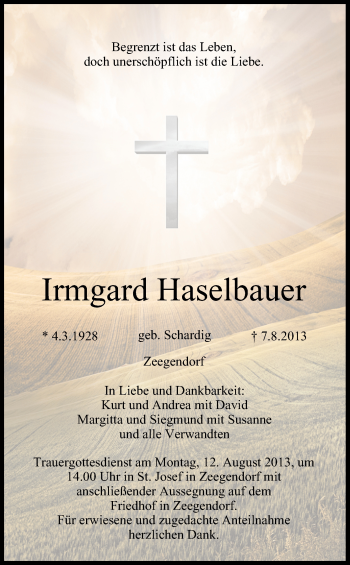 Anzeige von Irmgard Haselbauer von MGO