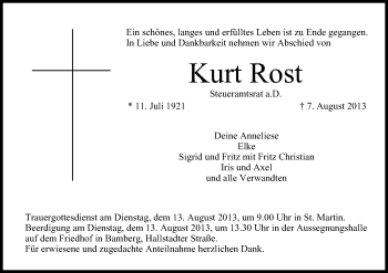 Anzeige von Kurt Rost von MGO