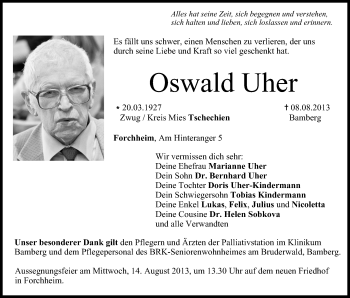 Anzeige von Oswald Uher von MGO