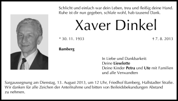 Anzeige von Xaver Dinkel von MGO