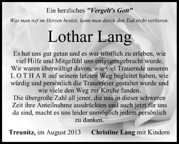 Anzeige von Lothar Lang von MGO
