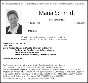 Anzeige von Maria Schmidt von MGO