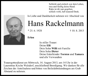 Anzeige von Hans Rackelmann von MGO