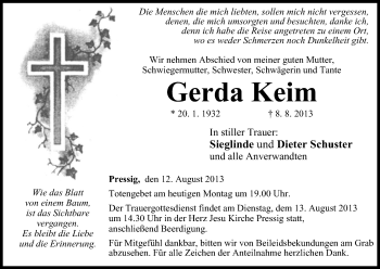 Anzeige von Gerda Keim von MGO