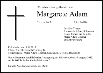 Anzeige von Margarete Adam von MGO