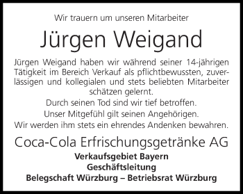 Anzeige von Jürgen Weigand von MGO