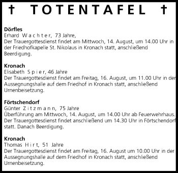 Anzeige von Totentafel vom 14.08.2013 von MGO